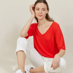 Maison Montagut T-Shirt Manches Coudes En Lin Flamme - Bonbon><noscript><img width=