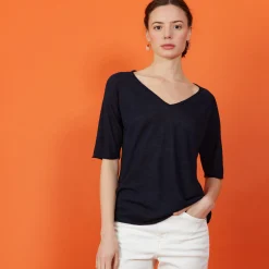 Maison Montagut T-Shirt Manches Coudes En Lin Flamme - Bonbon><noscript><img width=