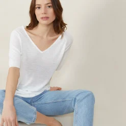 Maison Montagut T-Shirt Manches Coudes En Lin Flamme - Bonbon><noscript><img width=