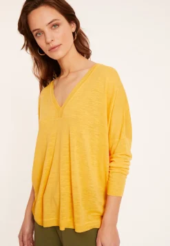 Maison Montagut T-Shirt Oversize Col V En Lin Flamme - Beja>Femme T-Shirts