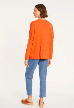 Maison Montagut T-Shirt Oversize Col V En Lin Flamme - Beja><noscript><img width=
