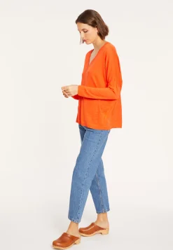 Maison Montagut T-Shirt Oversize Col V En Lin Flamme - Beja><noscript><img width=