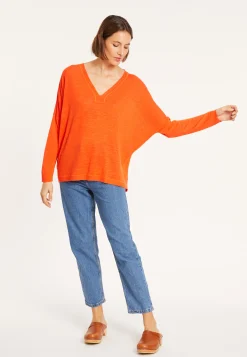 Maison Montagut T-Shirt Oversize Col V En Lin Flamme - Beja><noscript><img width=