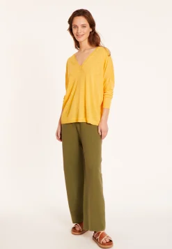 Maison Montagut T-Shirt Oversize Col V En Lin Flamme - Beja><noscript><img width=