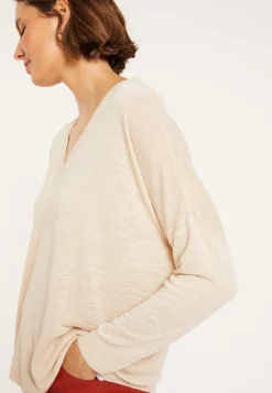 Maison Montagut T-Shirt Oversize Col V En Lin Flamme - Beja><noscript><img width=