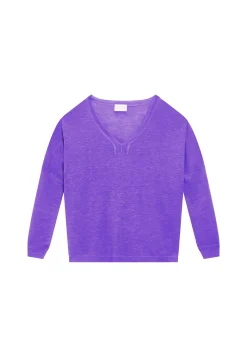 Maison Montagut T-Shirt Oversize Col V En Lin Flamme - Beja><noscript><img width=