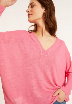 Maison Montagut T-Shirt Oversize Col V En Lin Flamme - Beja><noscript><img width=