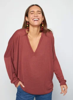 Maison Montagut T-Shirt Oversize Col V En Lin Flamme - Beja><noscript><img width=