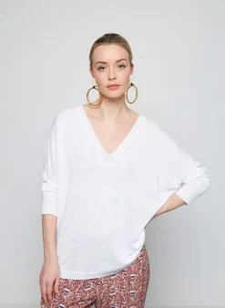 Maison Montagut T-Shirt Oversize Col V En Lin Flamme - Beja><noscript><img width=