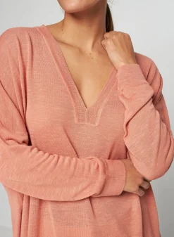 Maison Montagut T-Shirt Oversize Col V En Lin Flamme - Beja><noscript><img width=