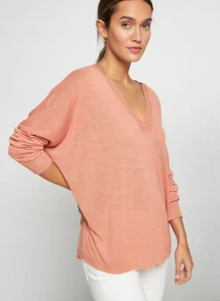 Maison Montagut T-Shirt Oversize Col V En Lin Flamme - Beja><noscript><img width=